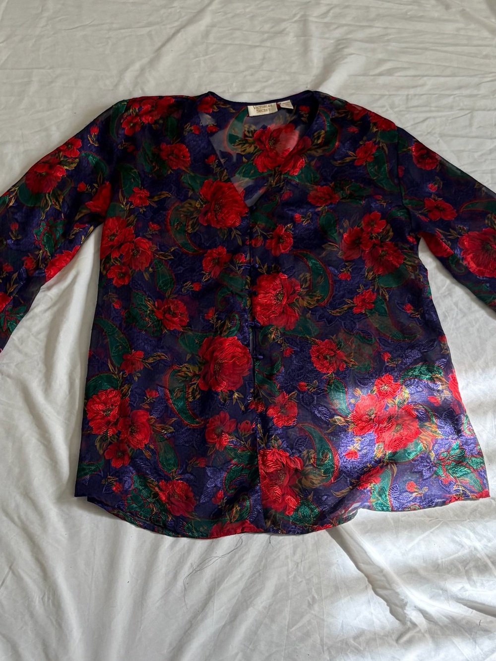 Victoria's Secret Red Floral Button-Front Blouse on Purple